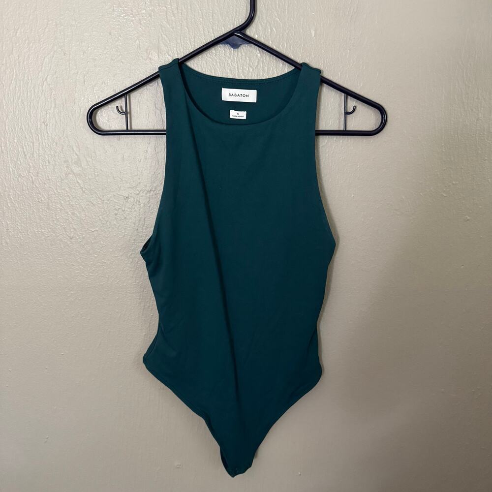 BABATON Teal High Neck Sleeveless Bodysuit Size Small casual comfort summer